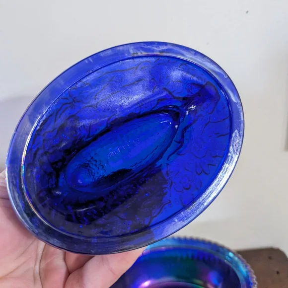 Vintage Iridescent Purple Carnival Glass Bird on Nest Candy Dish - Picture 4 of 10